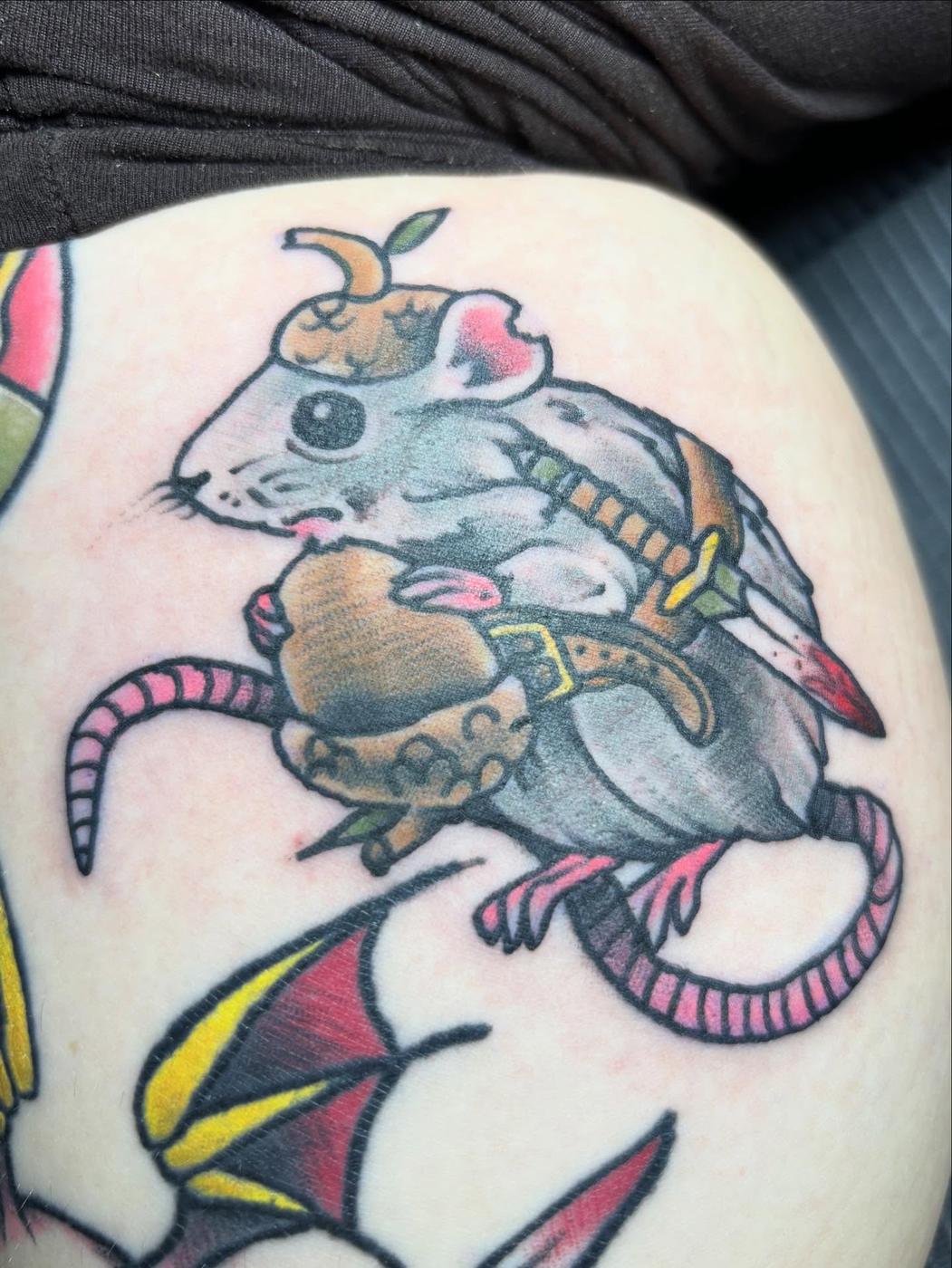 A color traditional rat tattoo